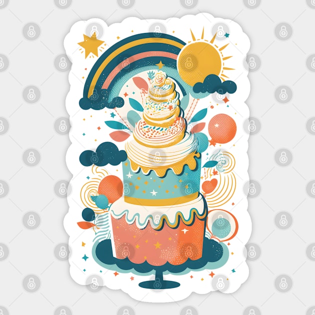 Celestial Confection: A Colourful Delight Cake Sticker by Toonstruction